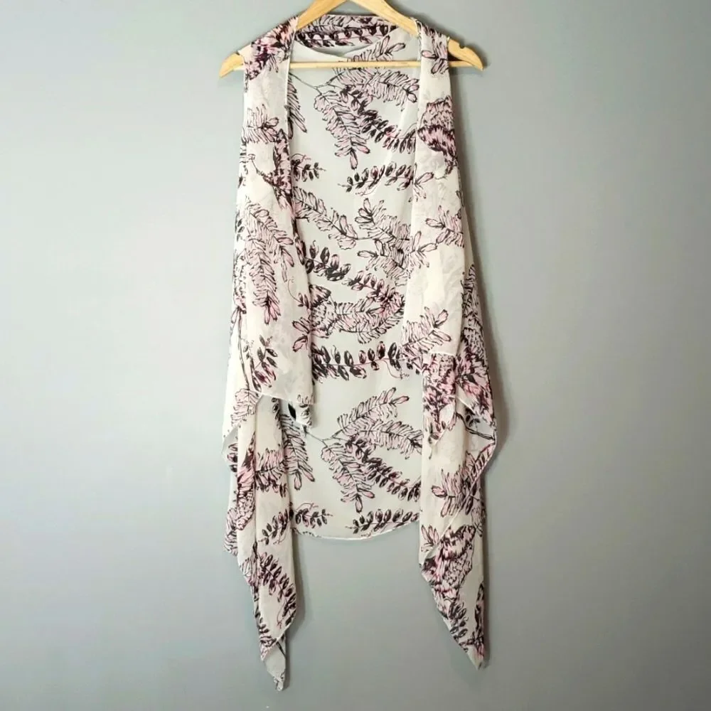 Floral Print Women's Scarf - Pink and White